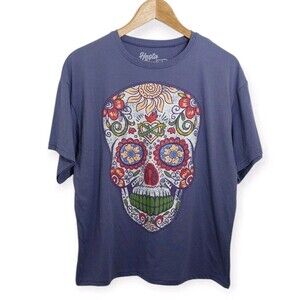 Hasta Siempre Shirt Men's Size XS Shirt Top Blue Skull Graphic Tee Floral